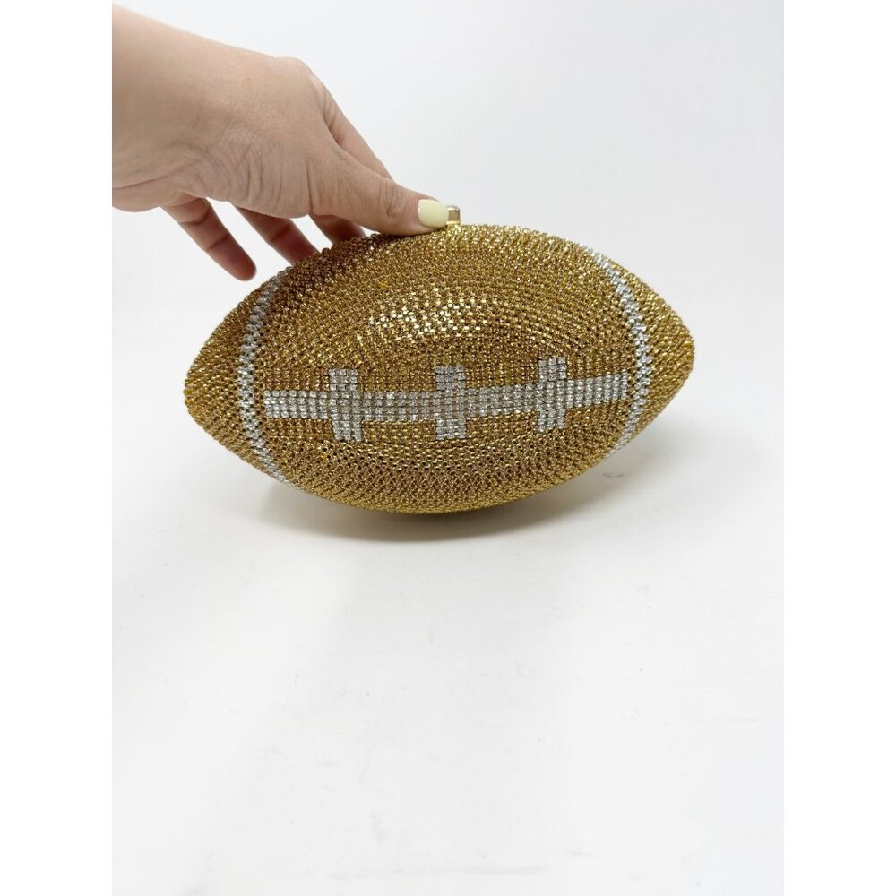 Bling Rhinestone Football Shaped Rugby Quirky Bag Purse Shoulder Handbag Gold - Picture 3 of 6